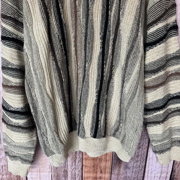 Vintage 3D Knit Protege Sweater 1980s Crew Neck Pullover XXL Grandpa Browns - Picture 4 of 7